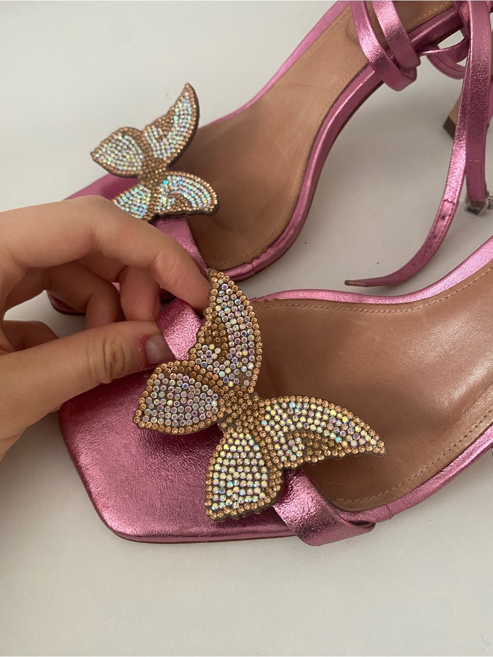 Anthropologie Pink Metallic Butterfly-Embellished Heels